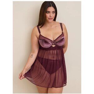 Torrid Lace and Velvet Babydoll Nightgown Underwire Size 4X Double Strap Feminin